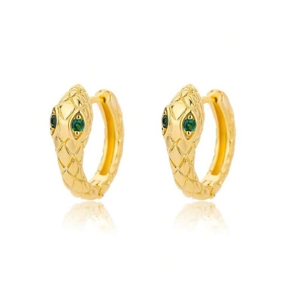Anthropologie Gold Green Snake Earrings - Picture 4 of 4